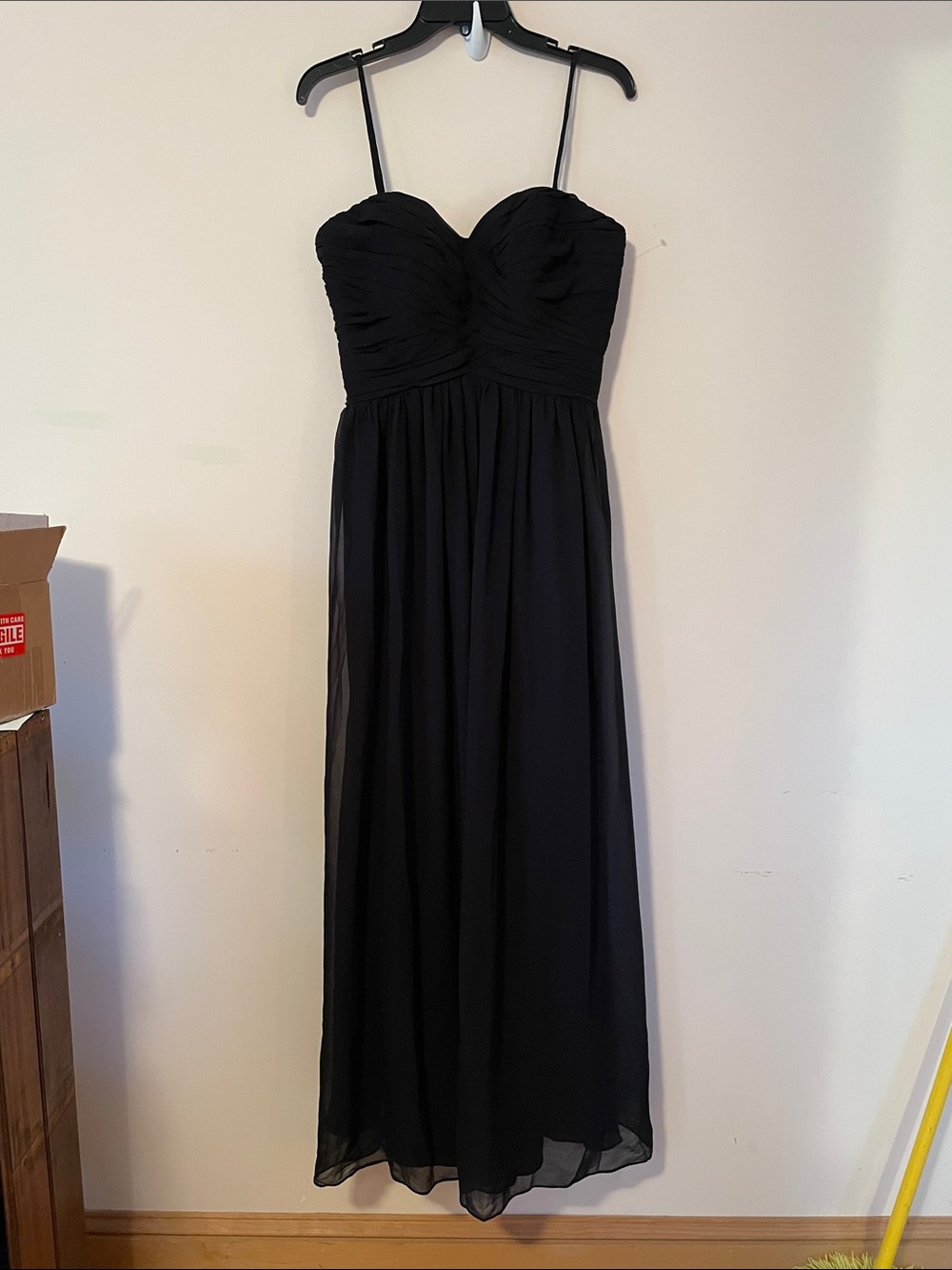Bill Levkoff Black Spaghetti Strap Ruched Chiffon Maxi Dress